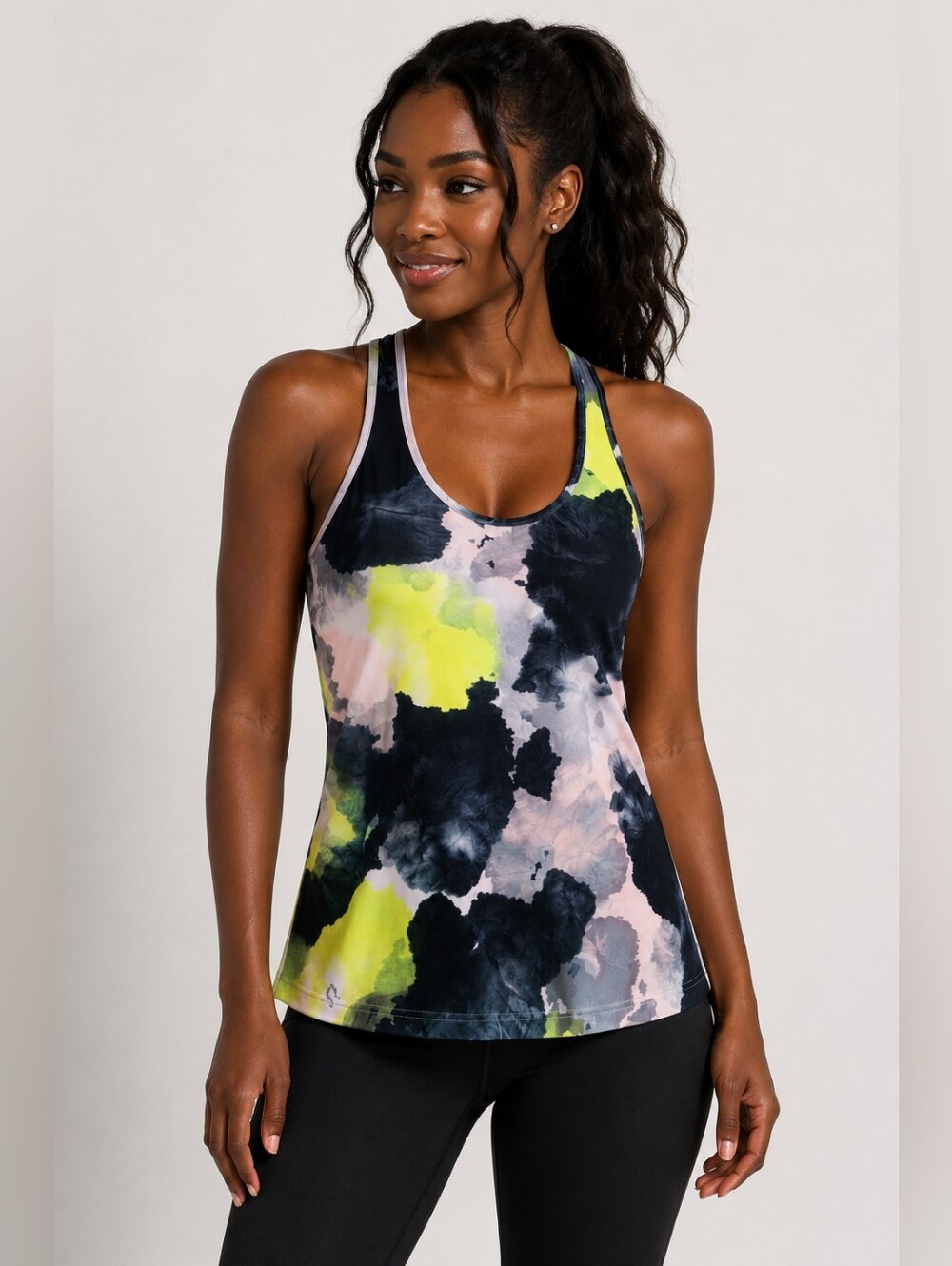 LULULEMON Green Watercolor Tinted Canvas Cool Racer Back Tank Top Sz 8